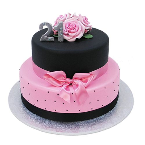 Black and Pink 21st Cake - Two Tiers