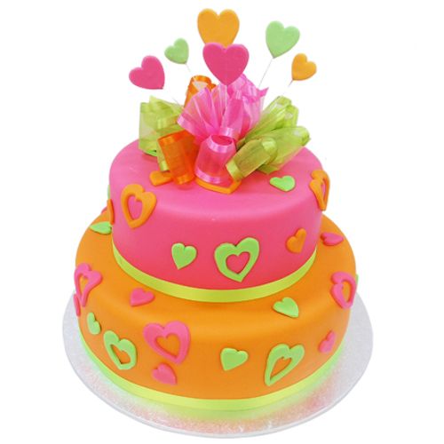 Funky Sugar Hearts Cake - Two Tier 