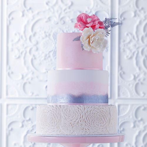 Pink Stencilled Wedding Cake